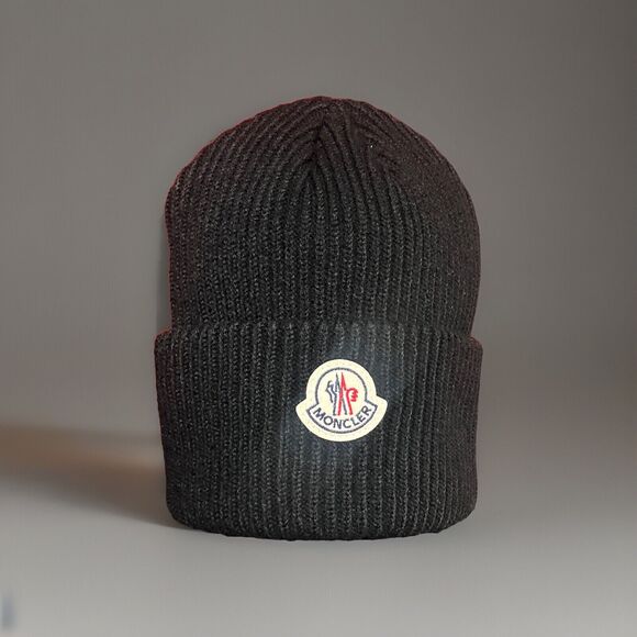 Moncler Logo Patch Black Winter Beanie Hat Cap Knit - Picture 1 of 3